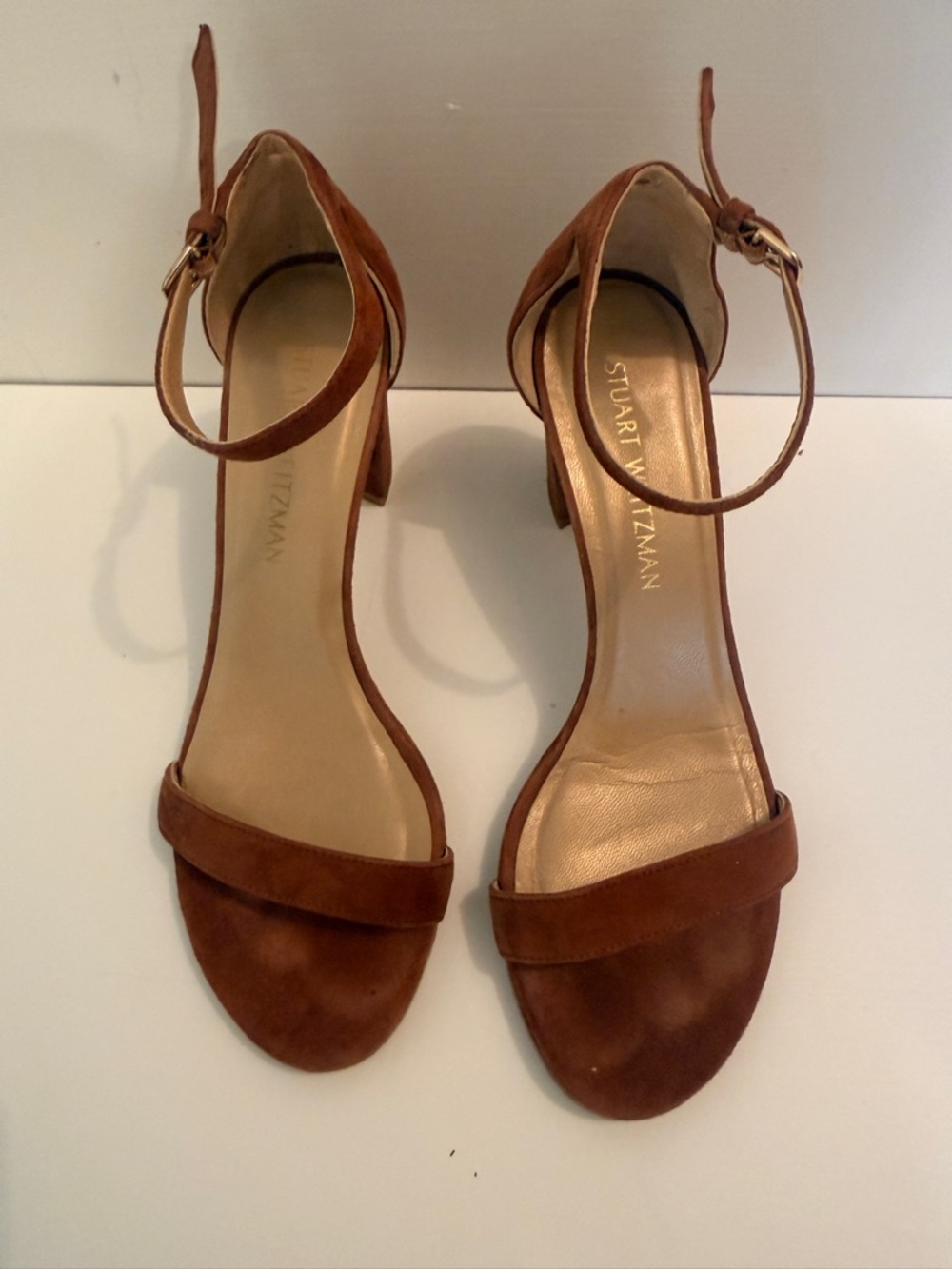 Stuart Weitzman Suede Ankle Strap Block Heel Sandals Brown Carmel Brown size 7.5 - Picture 7 of 16